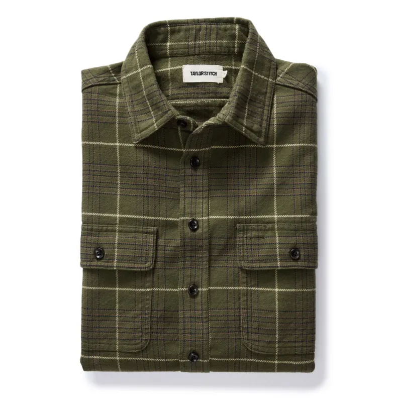 The Ledge Shirt in Olive Plaid sold by Taylor Stitch