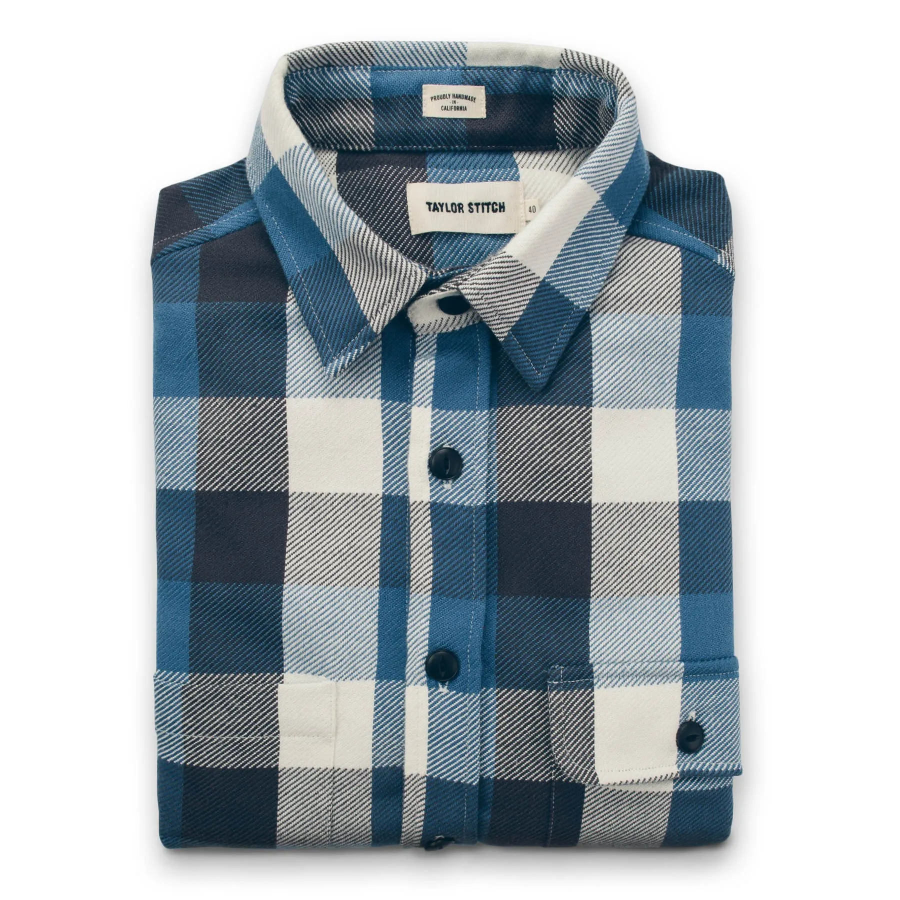 The Moto Utility Shirt in Blue Buffalo Plaid sold by Taylor Stitch
