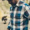 The Moto Utility Shirt in Blue Buffalo Plaid sold by Taylor Stitch