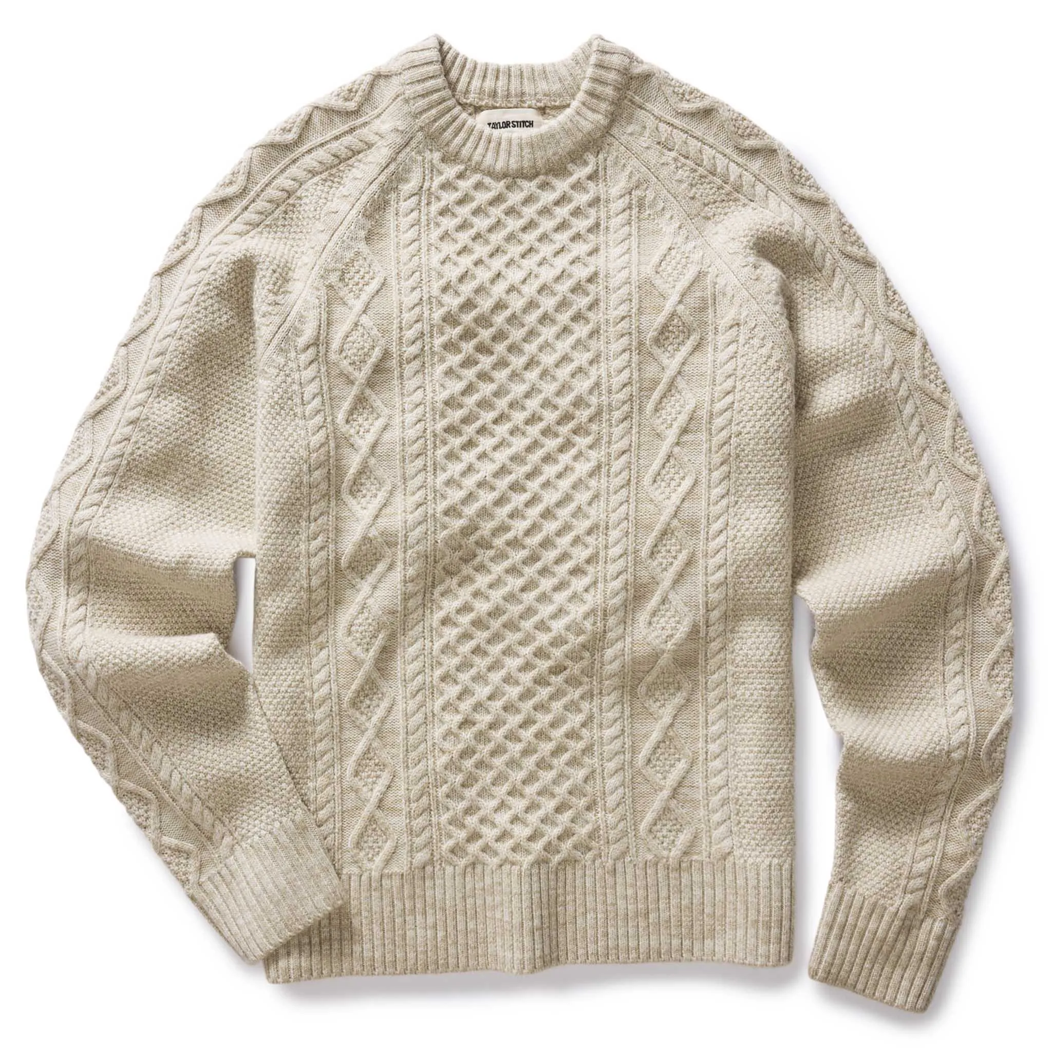 The Orr Sweater in Marled Oat Merino sold by Taylor Stitch
