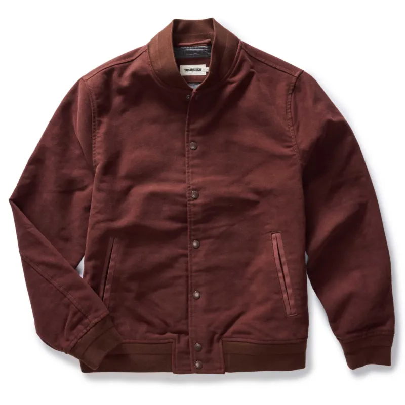 The Campus Jacket in Burgundy Moleskin sold by Taylor Stitch