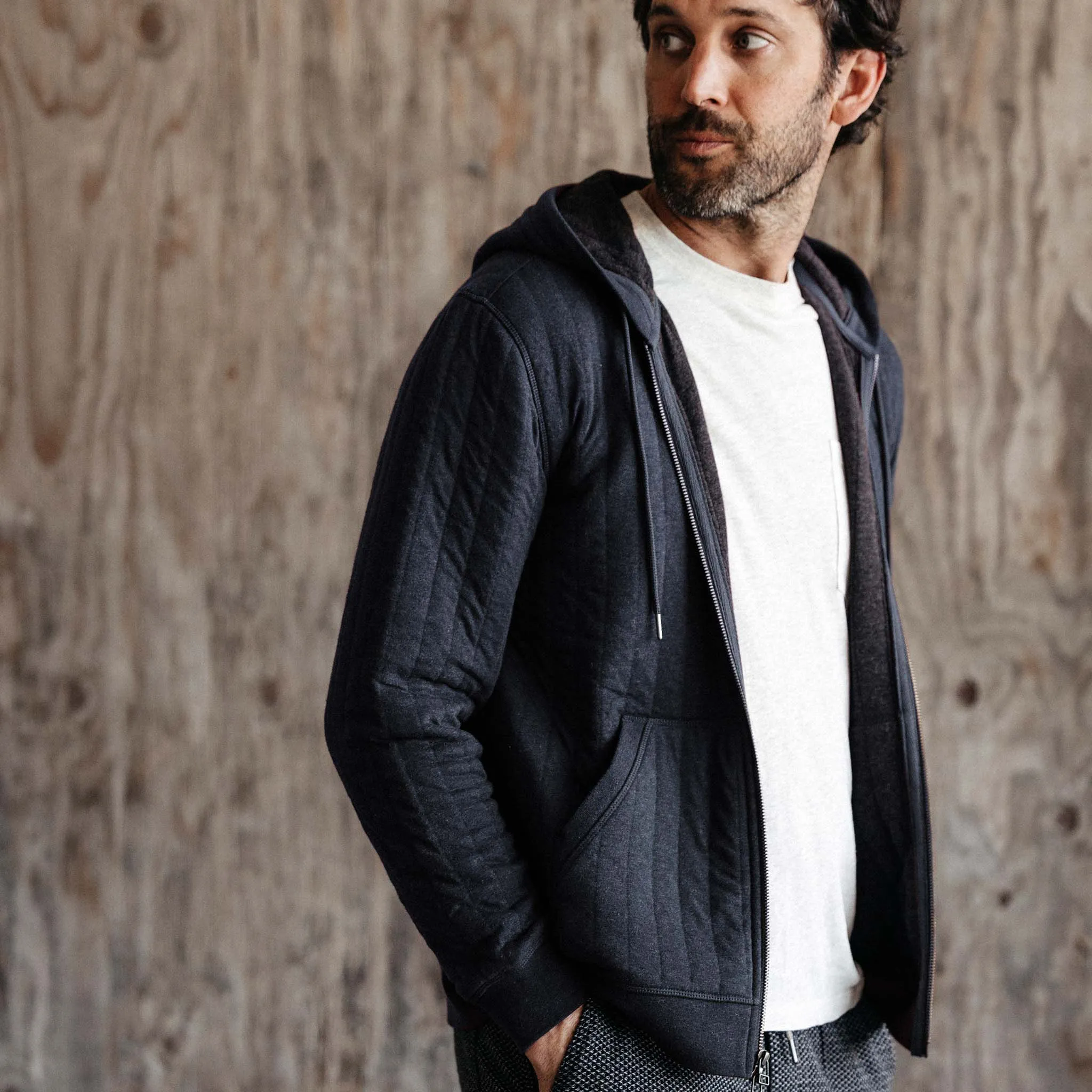 The Apres Zip Hoodie in Heather Midnight Quilt sold by Taylor Stitch product image thumbnail 2