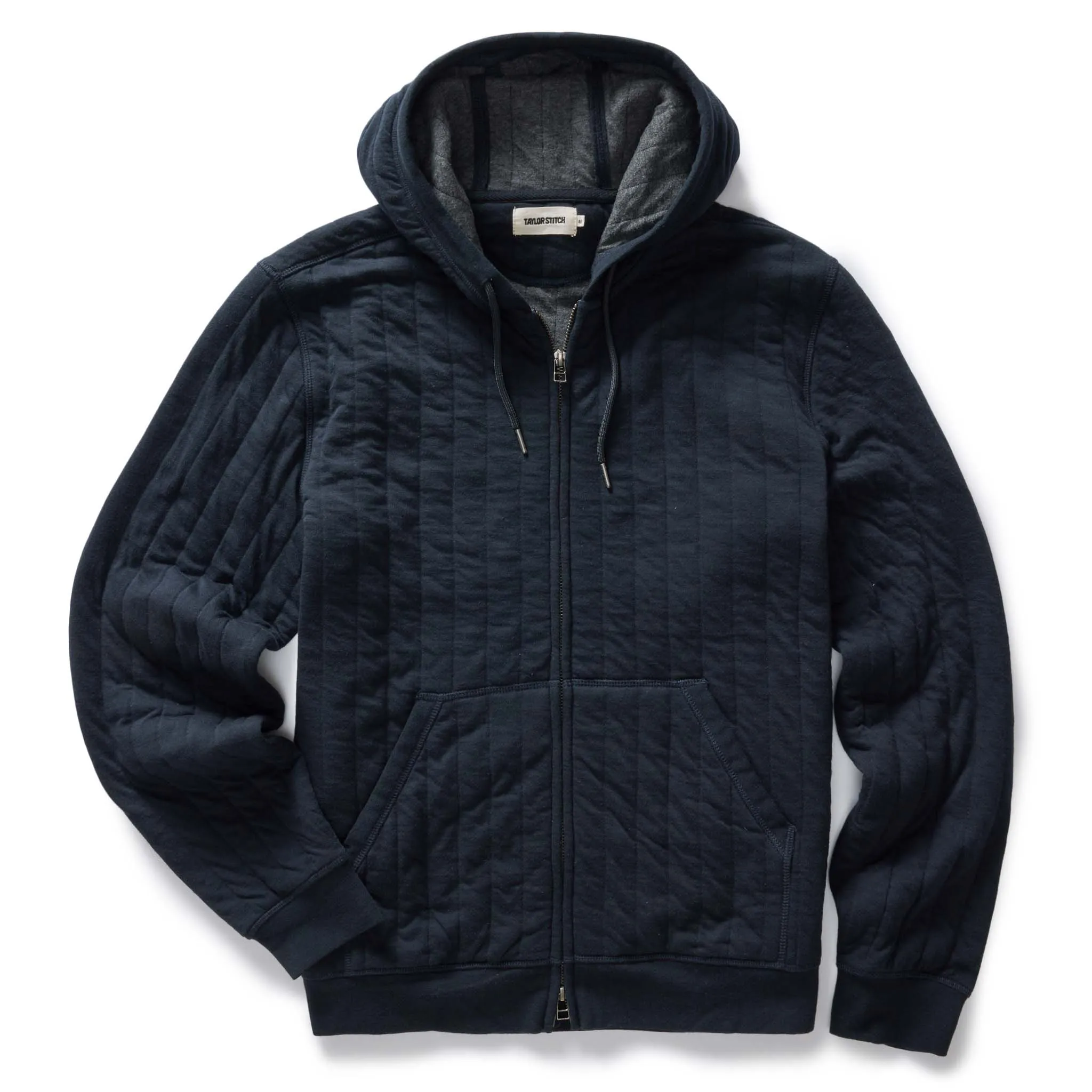The Apres Zip Hoodie in Heather Midnight Quilt sold by Taylor Stitch