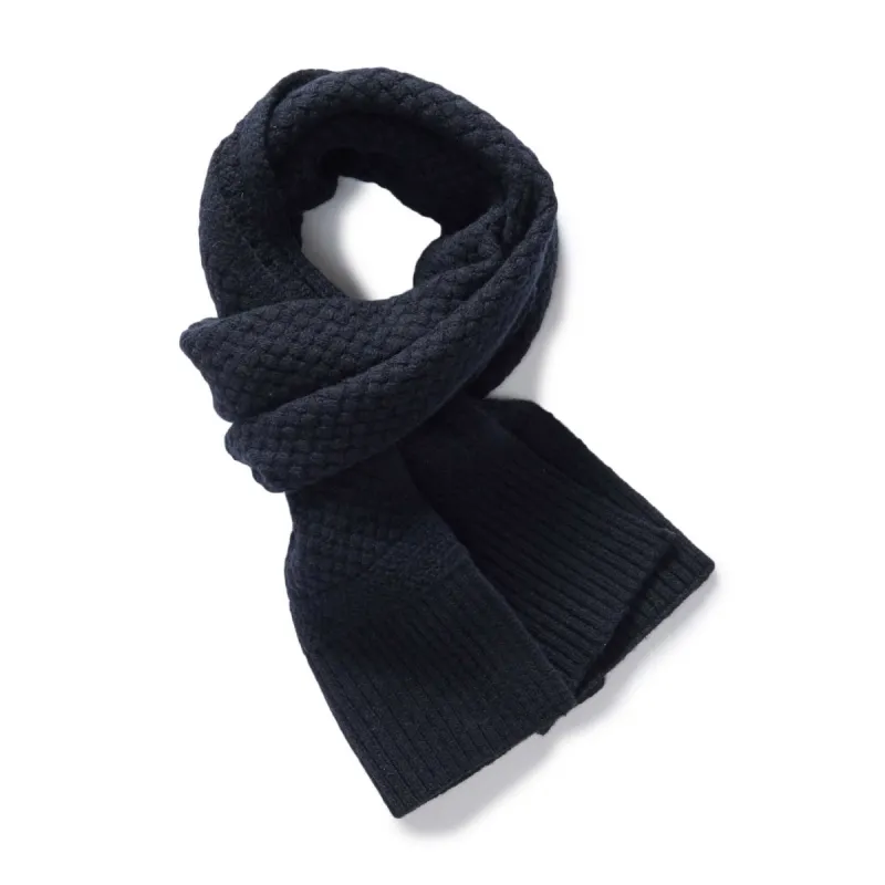 The Textured Knit Scarf in Heather Navy Merino sold by Taylor Stitch