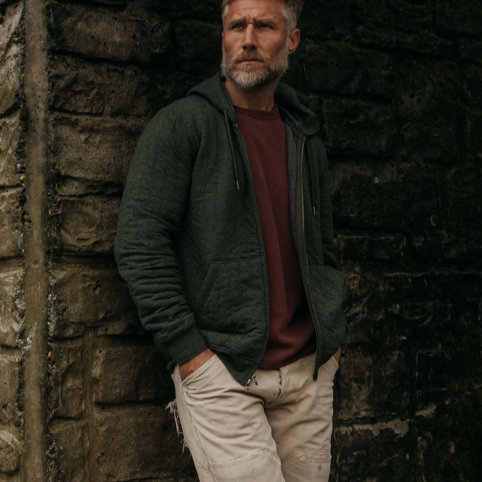 The Apres Zip Hoodie in Fatigue Olive Quilted Jersey sold by Taylor Stitch product image thumbnail 2