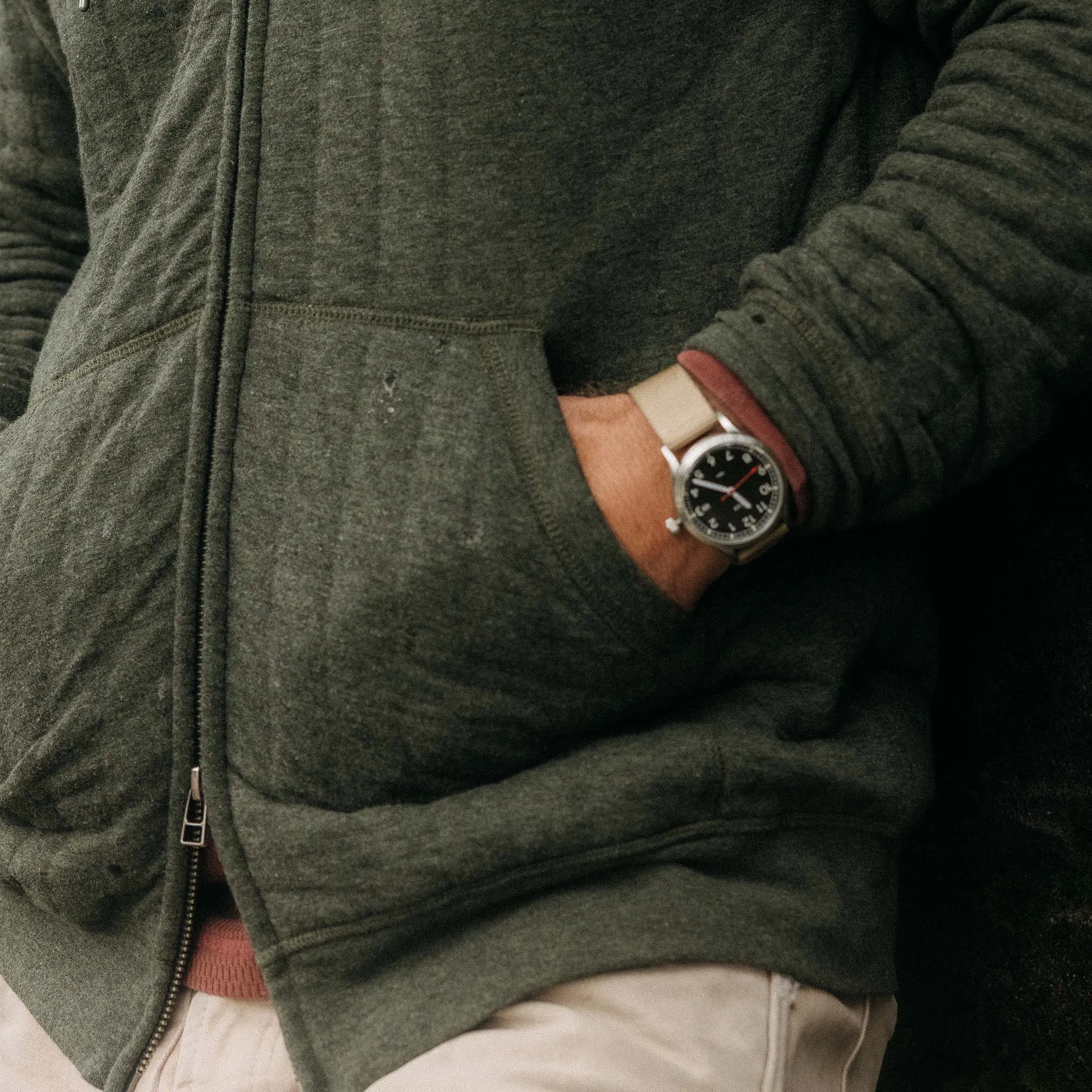 The Apres Zip Hoodie in Fatigue Olive Quilted Jersey sold by Taylor Stitch product image thumbnail 4