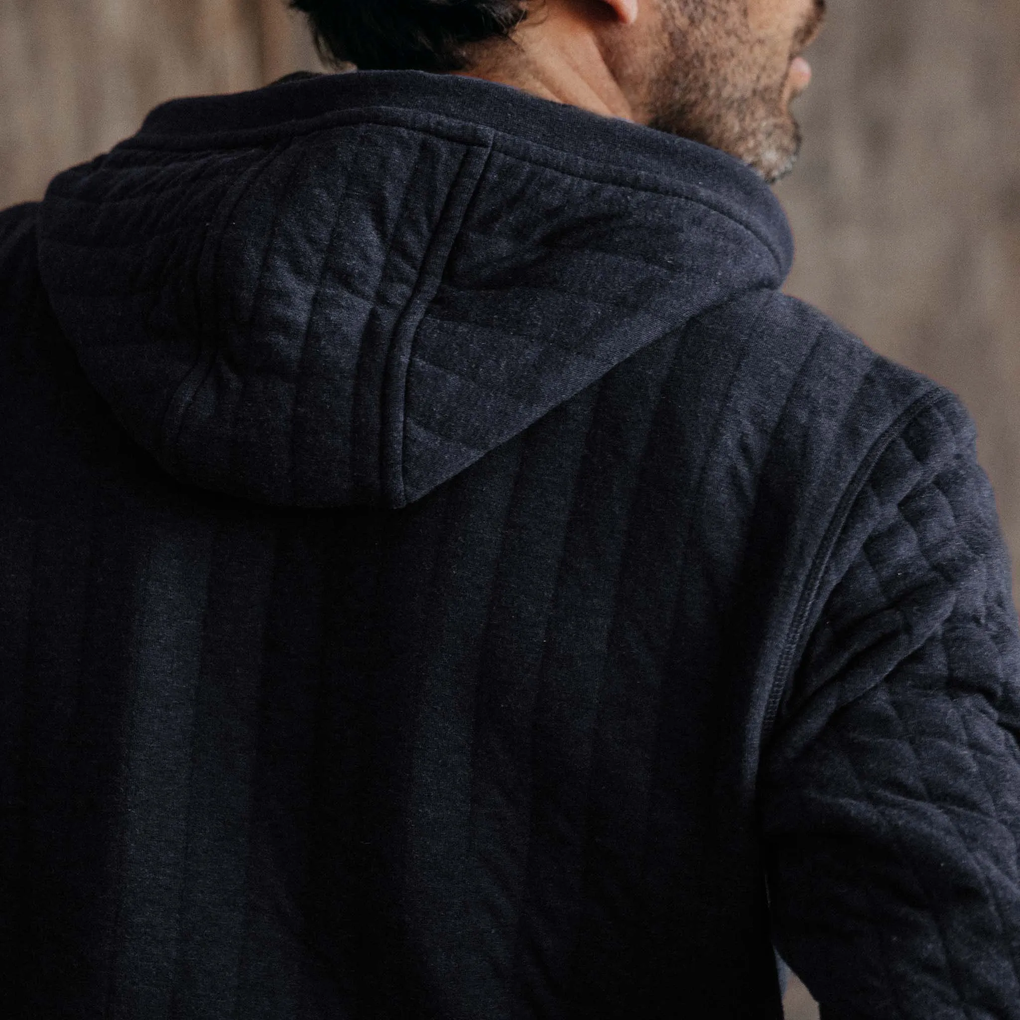 The Apres Zip Hoodie in Heather Midnight Quilted Jersey sold by Taylor Stitch product image thumbnail 4