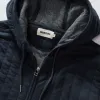 The Apres Zip Hoodie in Heather Midnight Quilted Jersey sold by Taylor Stitch
