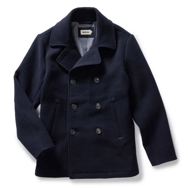 The Mariner Coat in Dark Navy Wool sold by Taylor Stitch