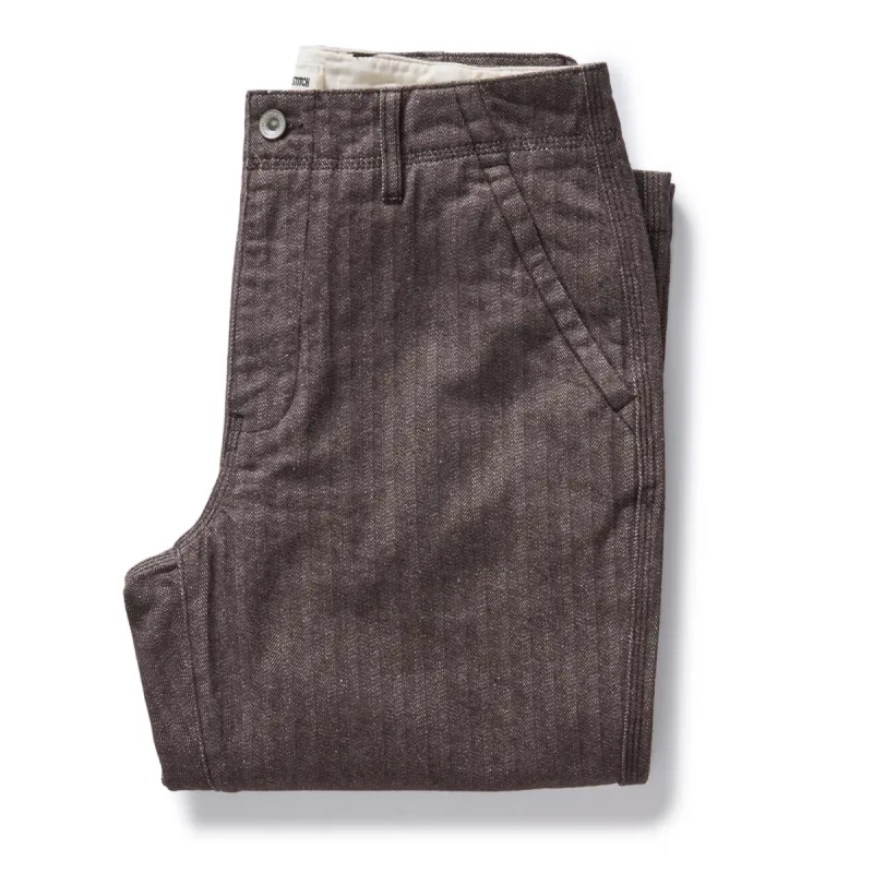 The Morse Pant in Soil Herringbone sold by Taylor Stitch