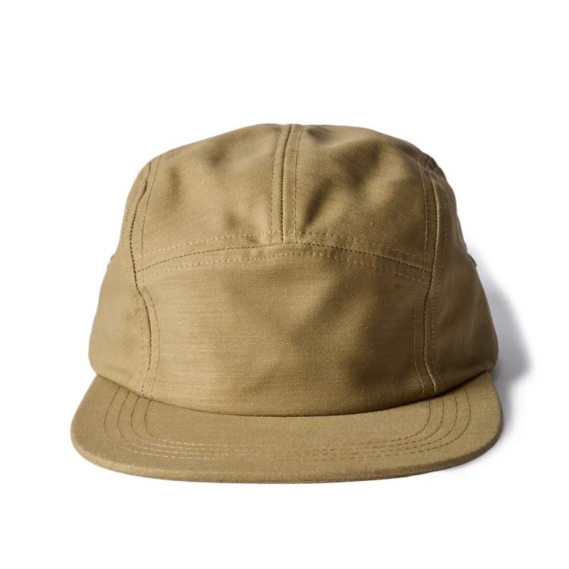 The 5-Panel Cap in Khaki Reverse Sateen sold by Taylor Stitch