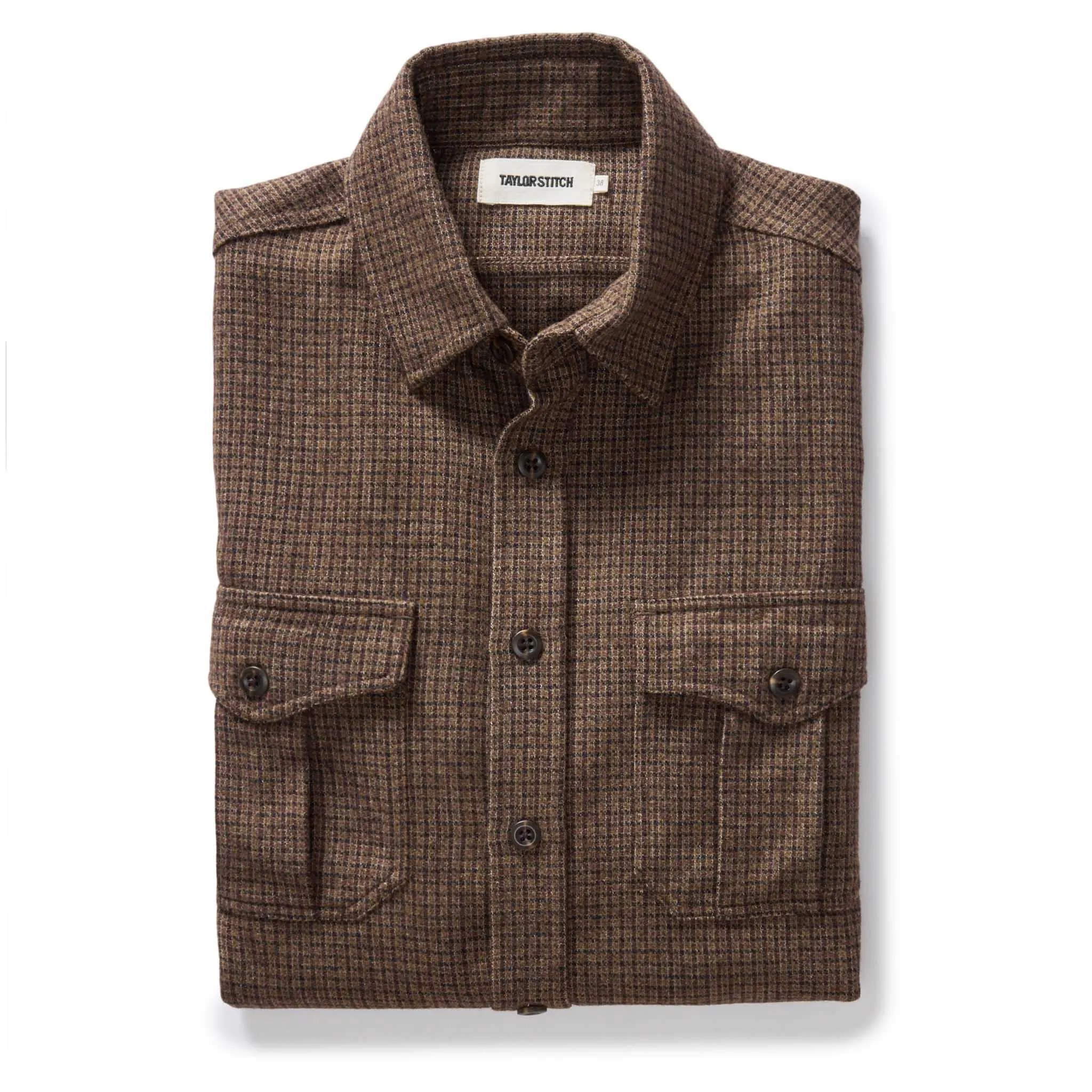 The Saddler Shirt in Burnt Caramel Check Wool sold by Taylor Stitch