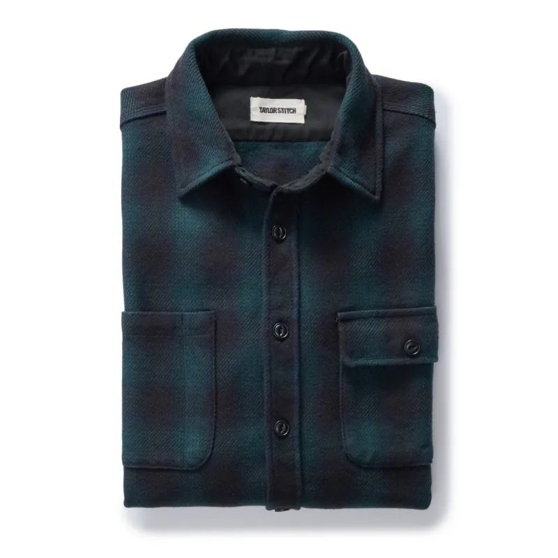 The Moto Utility Shirt in Black Pine Plaid sold by Taylor Stitch