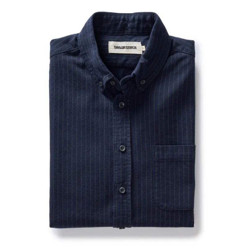 The Jack in Brushed Heather Navy Stripe sold by Taylor Stitch