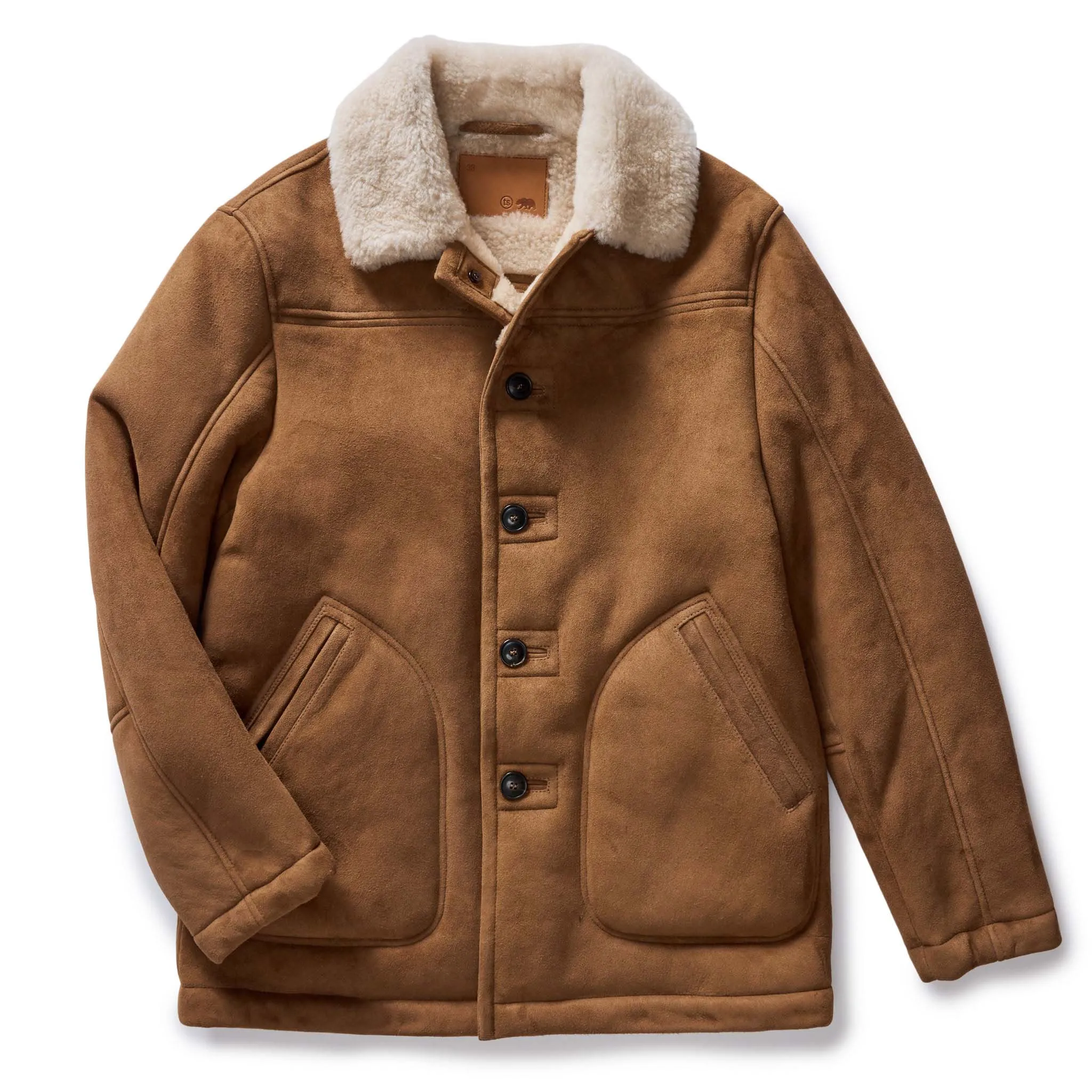 The High Plains Coat in Walnut Shearling sold by Taylor Stitch