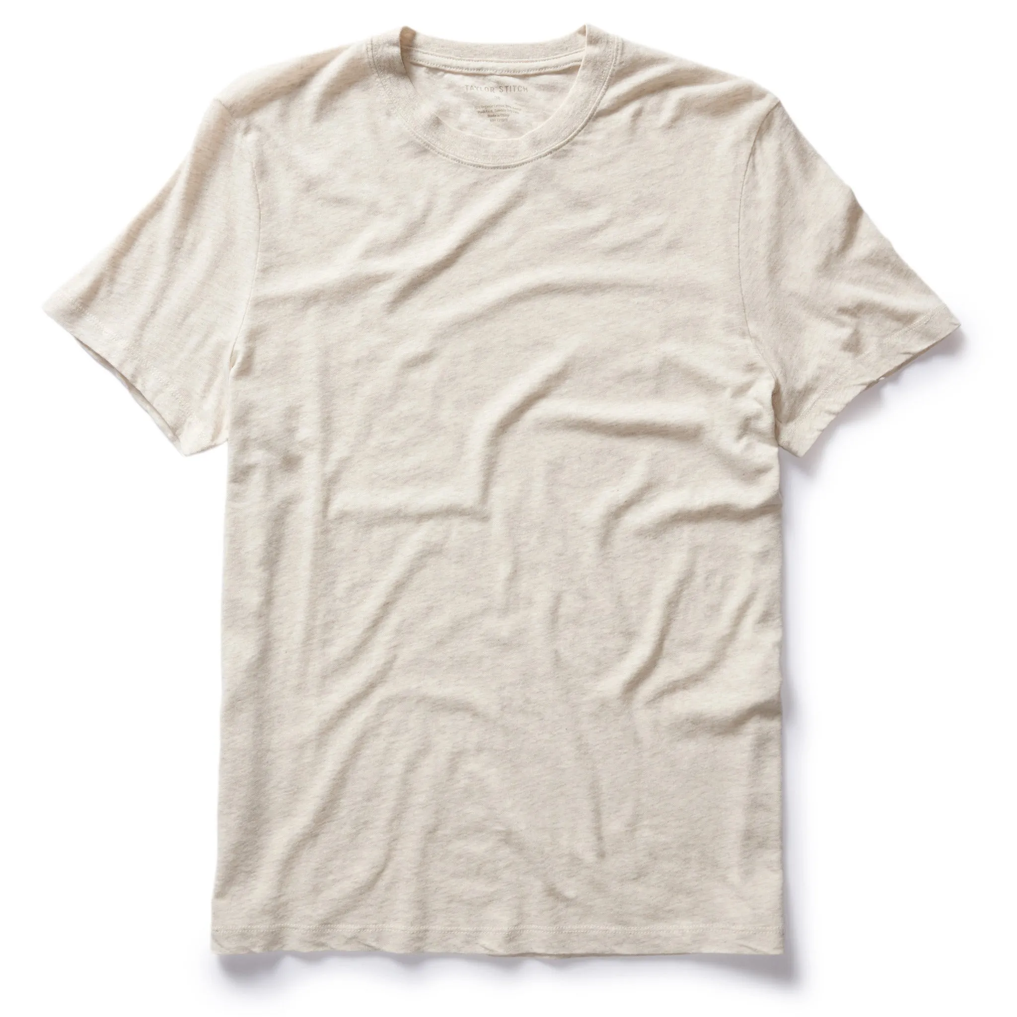 The Cotton Hemp Tee in Heather Oat sold by Taylor Stitch