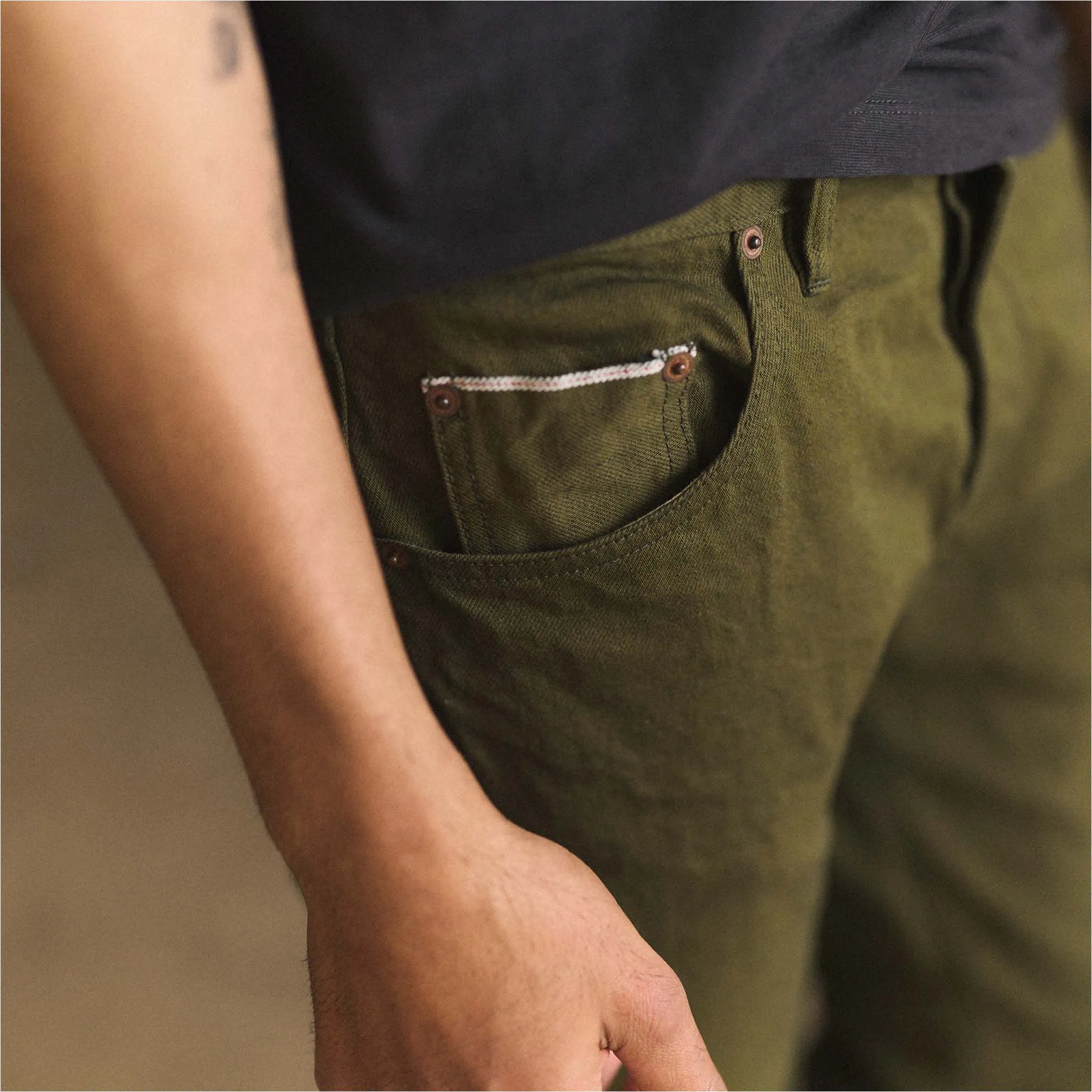 The Slim Jean in Olive Nihon Menpu Selvage sold by Taylor Stitch product image thumbnail 4