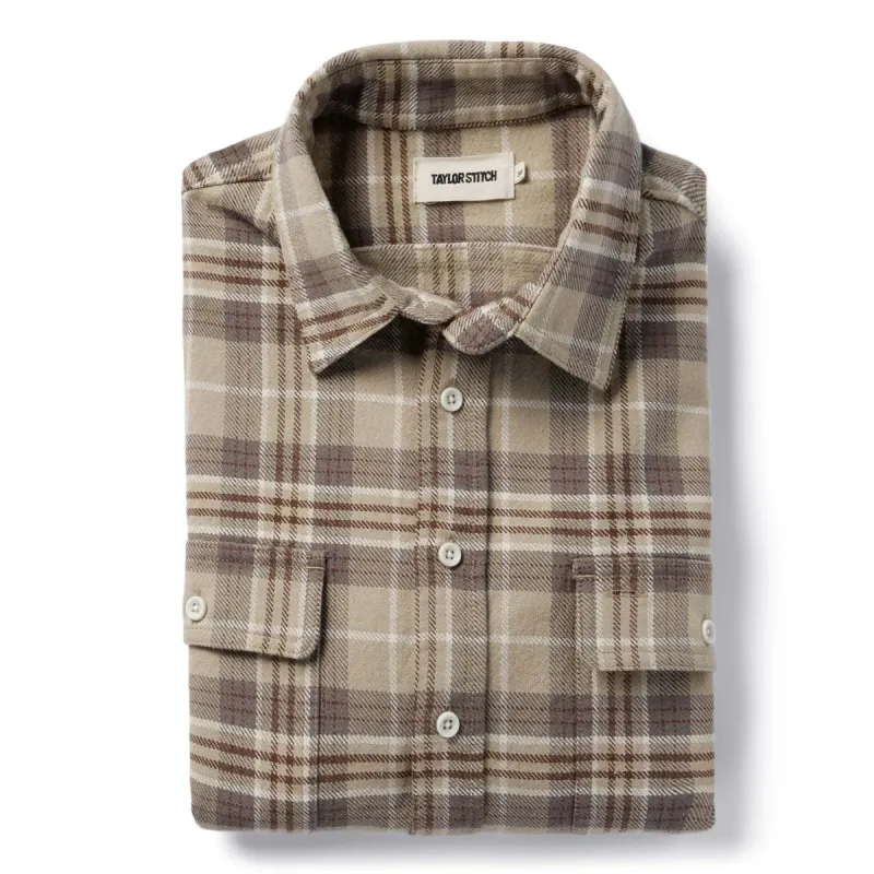 The Ledge Shirt in Fossil Plaid sold by Taylor Stitch
