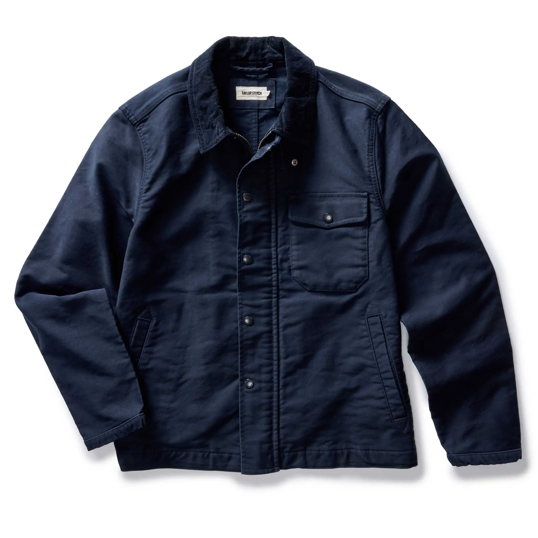 The Deck Jacket in Dark Navy Bedford Cord sold by Taylor Stitch