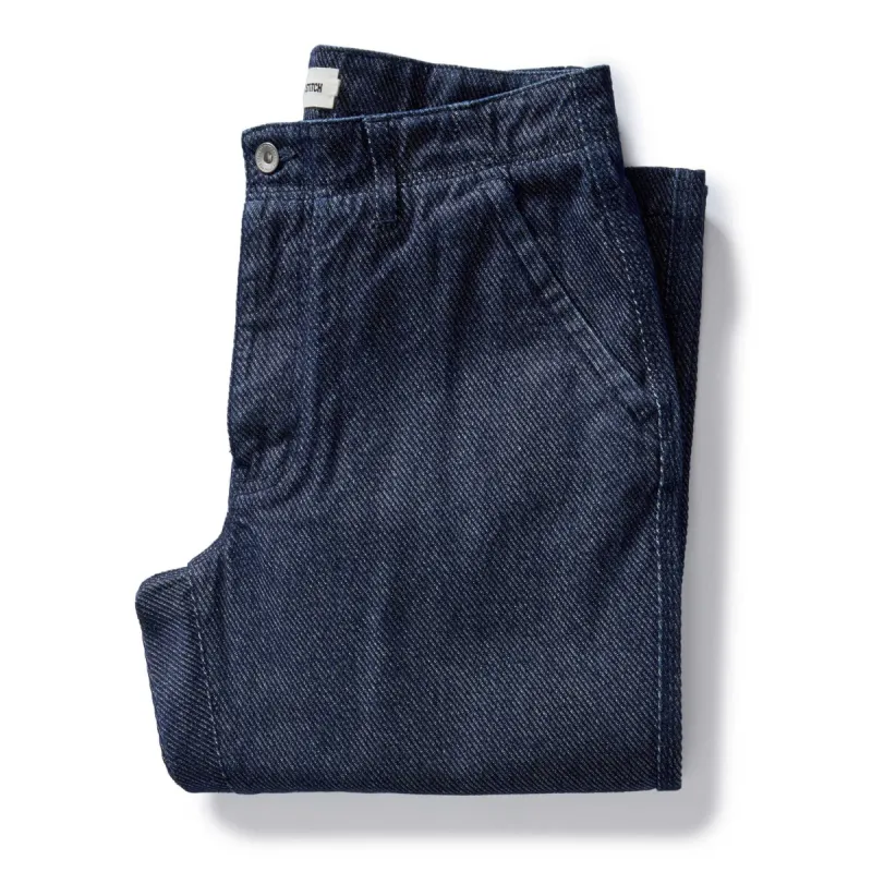 The Morse Pant in Rinsed Indigo Twill sold by Taylor Stitch