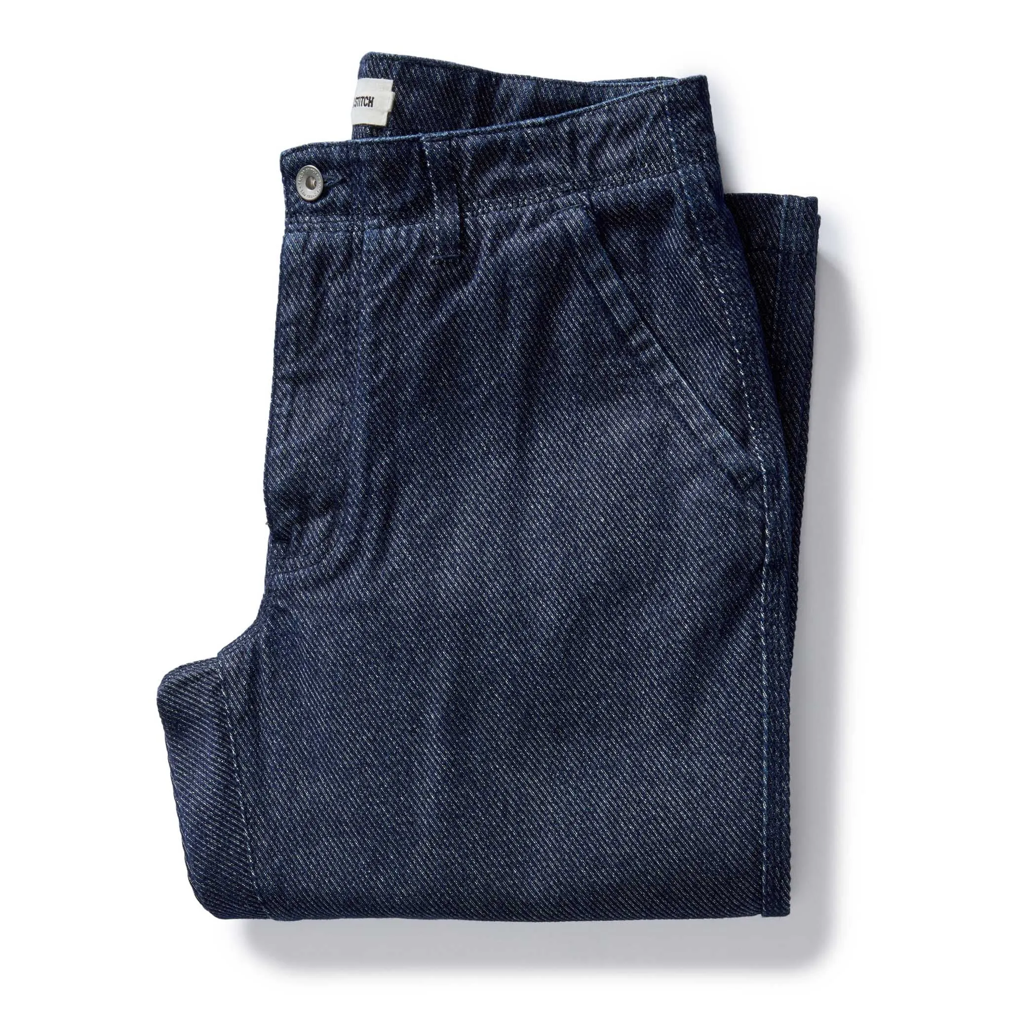 The Morse Pant in Rinsed Indigo Twill sold by Taylor Stitch