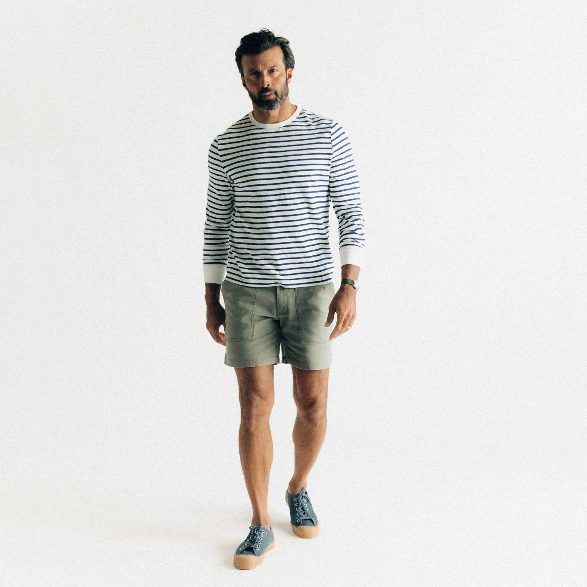 The Organic Cotton Long Sleeve Tee in Indigo Stripe sold by Taylor Stitch product image thumbnail 4