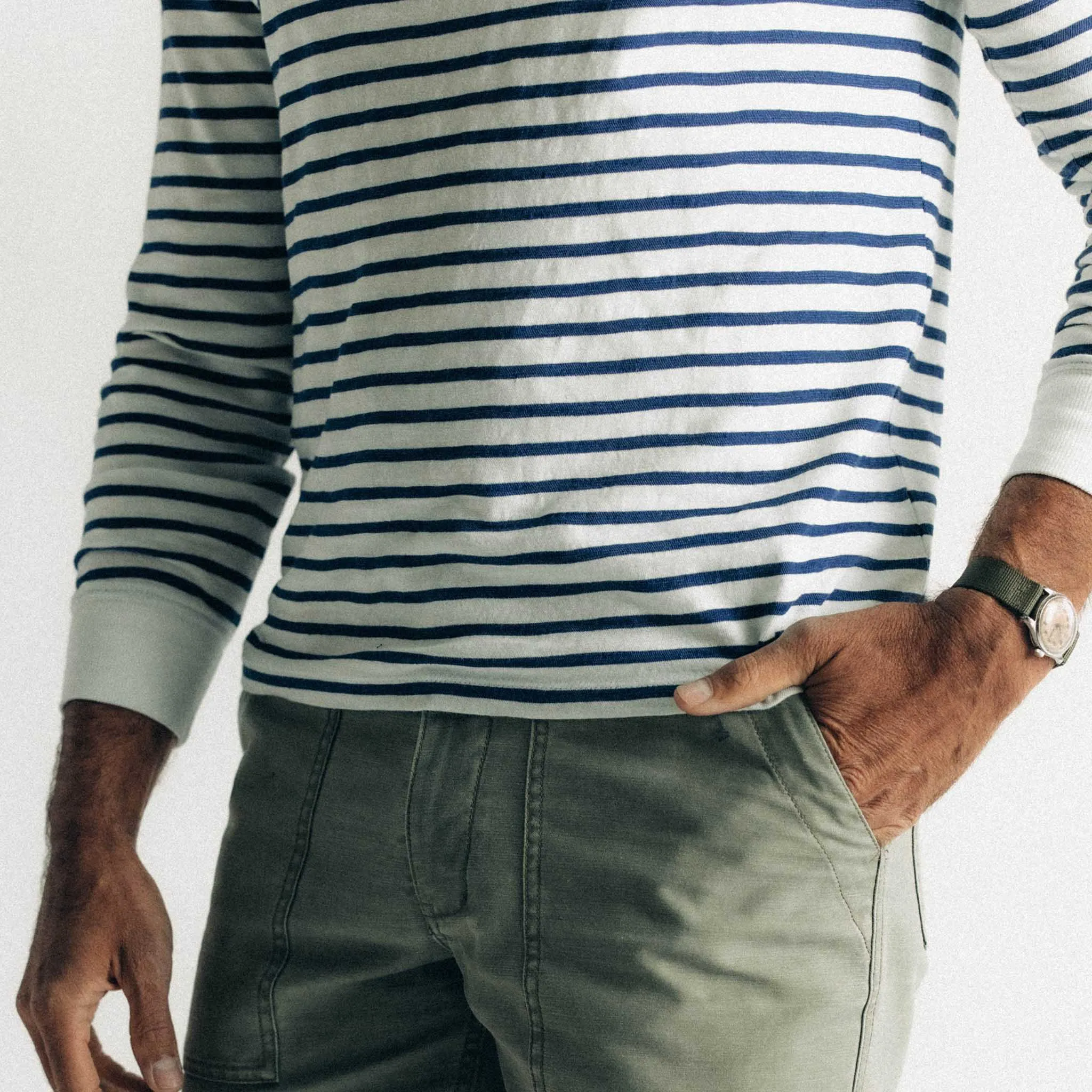 The Organic Cotton Long Sleeve Tee in Indigo Stripe sold by Taylor Stitch product image thumbnail 5