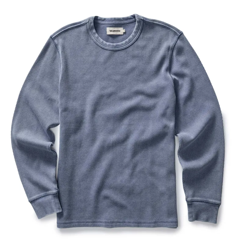 The Organic Cotton Crew in Washed Blue Waffle sold by Taylor Stitch