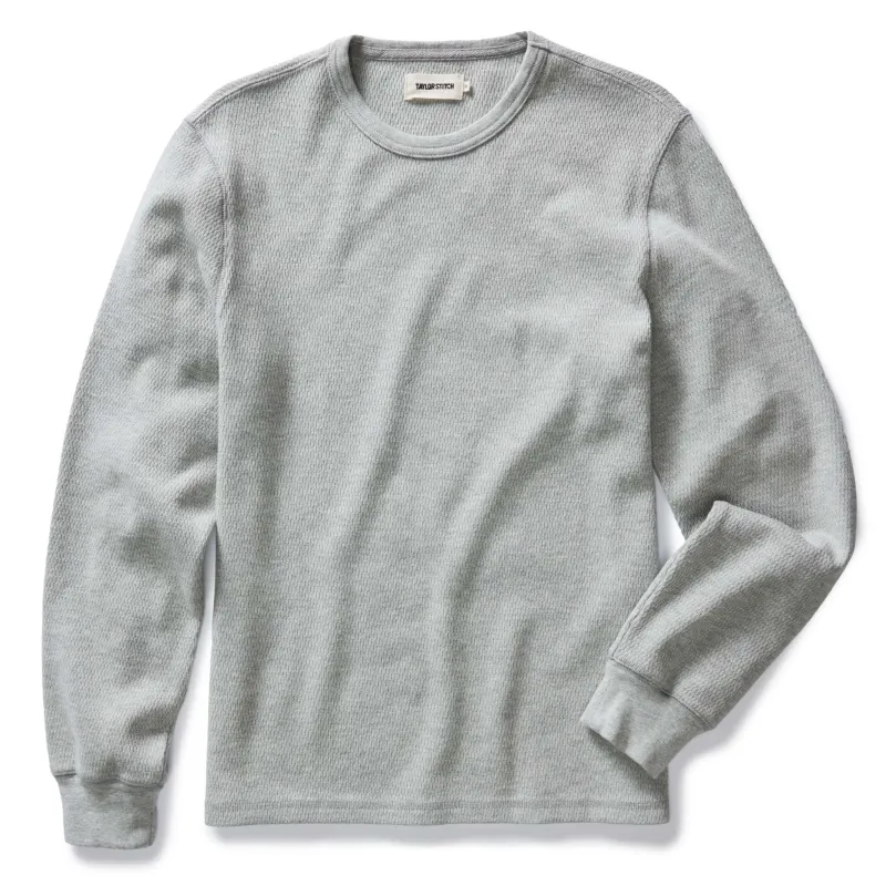 The Organic Cotton Crew in Heather Grey Waffle made by Taylor Stitch