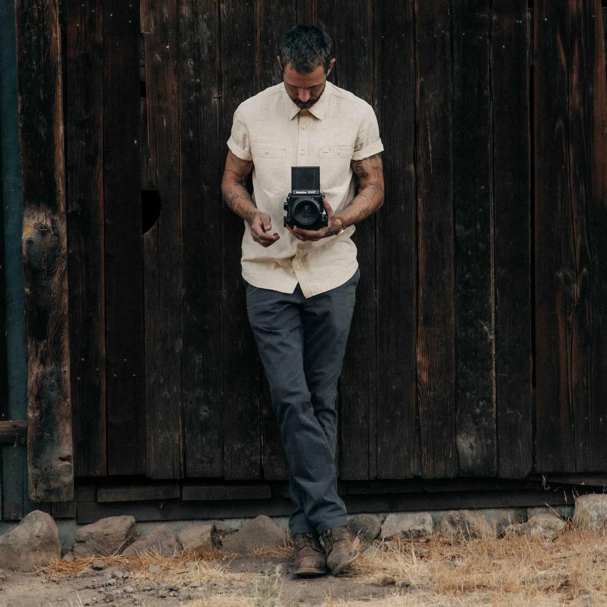 The Short Sleeve Utility Shirt in Natural Selvedge Chambray sold by Taylor Stitch product image thumbnail 4