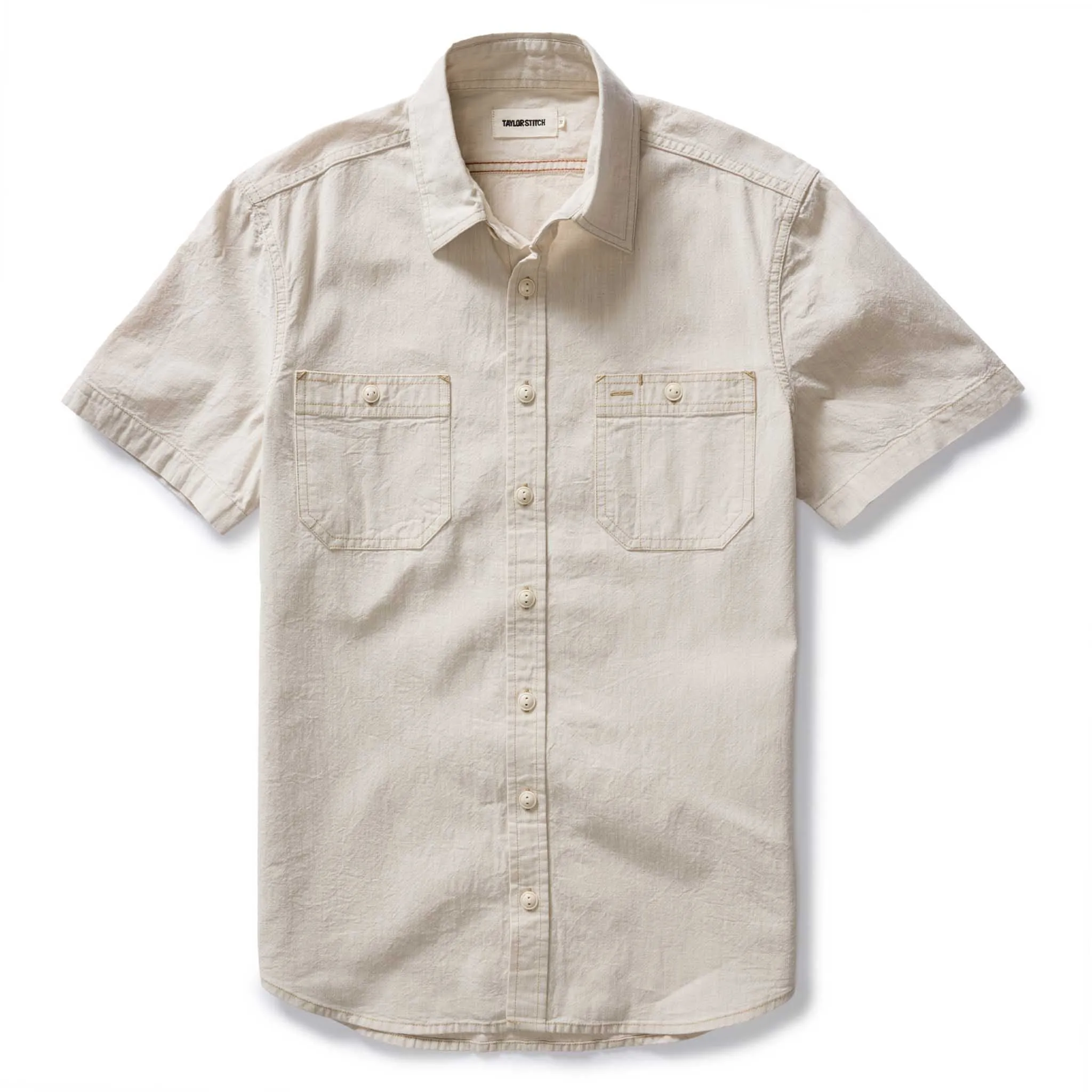The Short Sleeve Utility Shirt in Natural Selvedge Chambray sold by Taylor Stitch