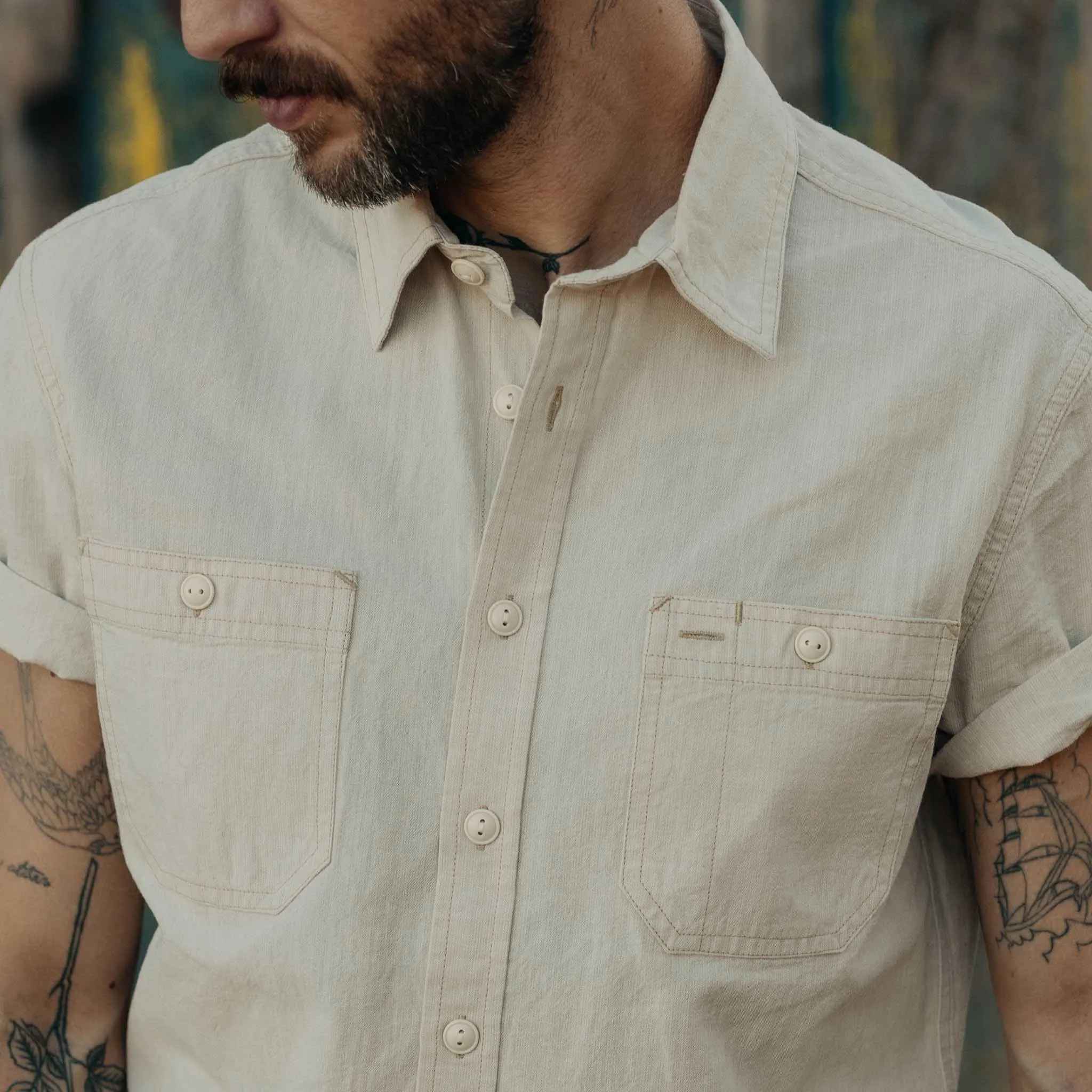 The Short Sleeve Utility Shirt in Natural Selvedge Chambray sold by Taylor Stitch product image thumbnail 3