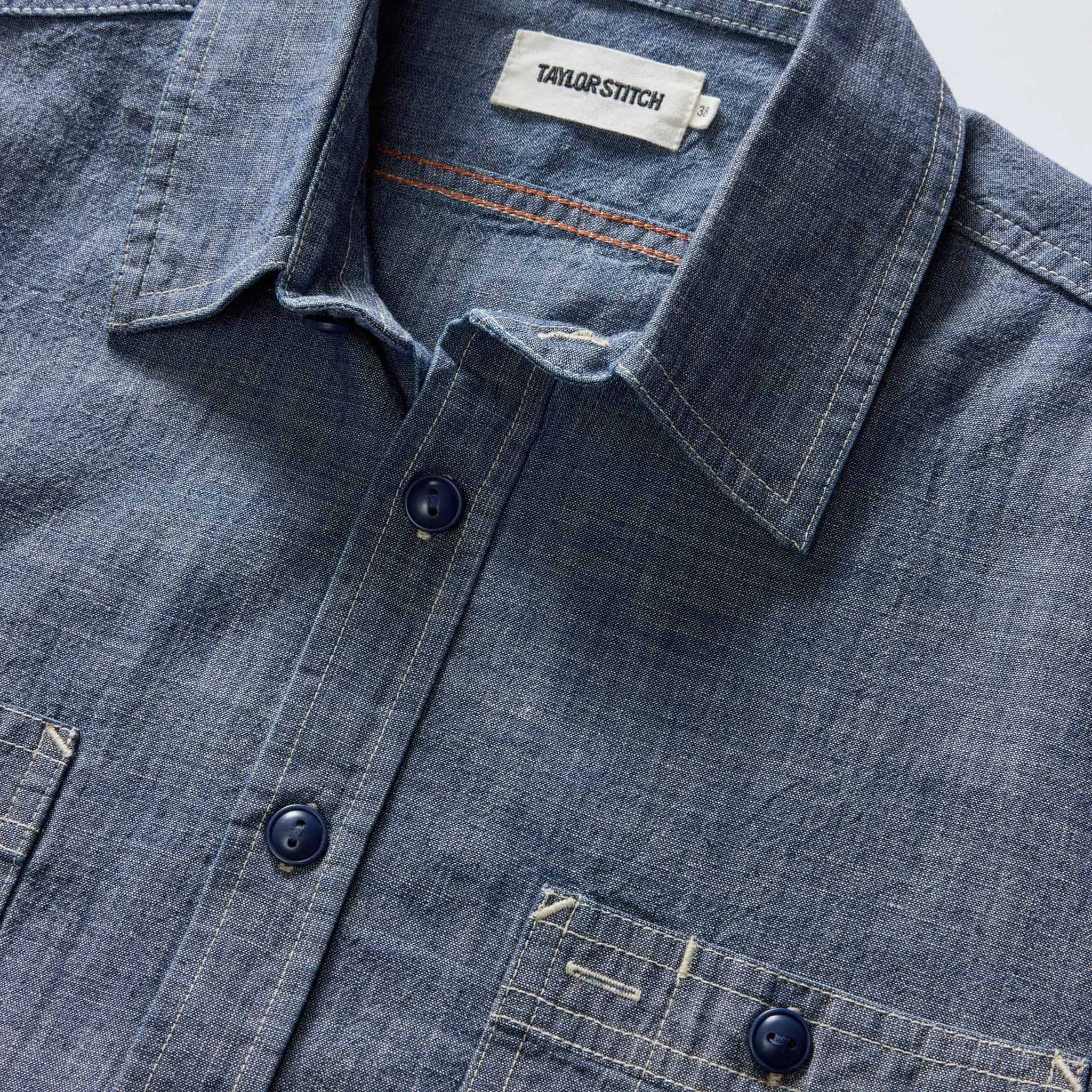 The Short Sleeve Utility Shirt in Indigo Selvedge Chambray sold by Taylor Stitch product image thumbnail 5