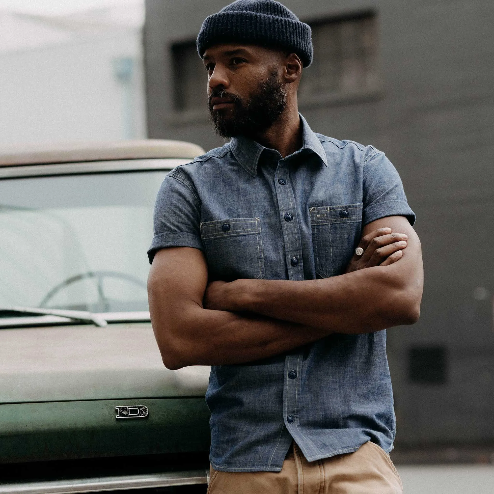 The Short Sleeve Utility Shirt in Indigo Selvedge Chambray sold by Taylor Stitch product image thumbnail 2