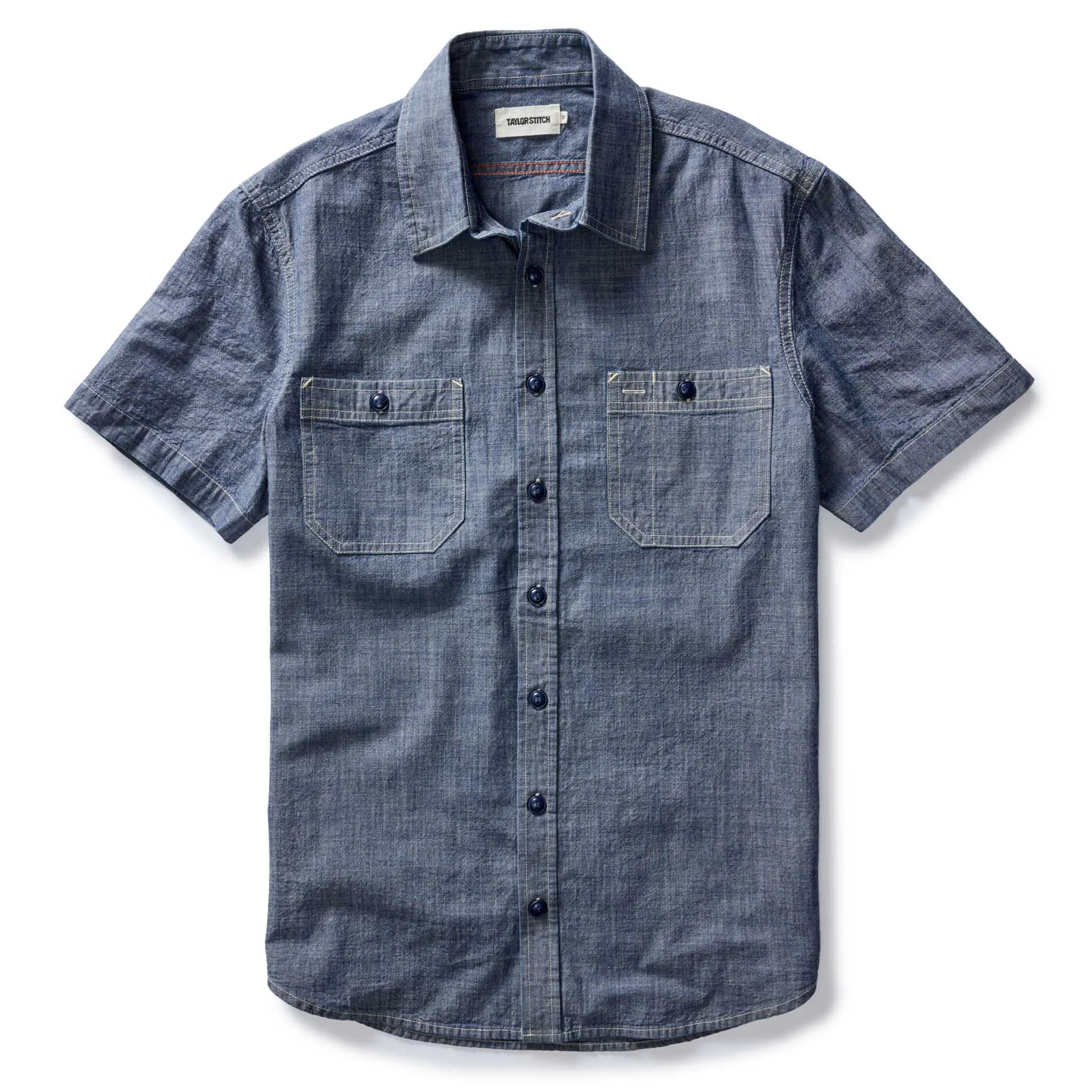 The Short Sleeve Utility Shirt in Indigo Selvedge Chambray sold by Taylor Stitch