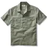 The Short Sleeve Surplus Shirt in Field Olive Reverse Sateen sold by Taylor Stitch