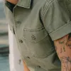 The Short Sleeve Surplus Shirt in Field Olive Reverse Sateen sold by Taylor Stitch