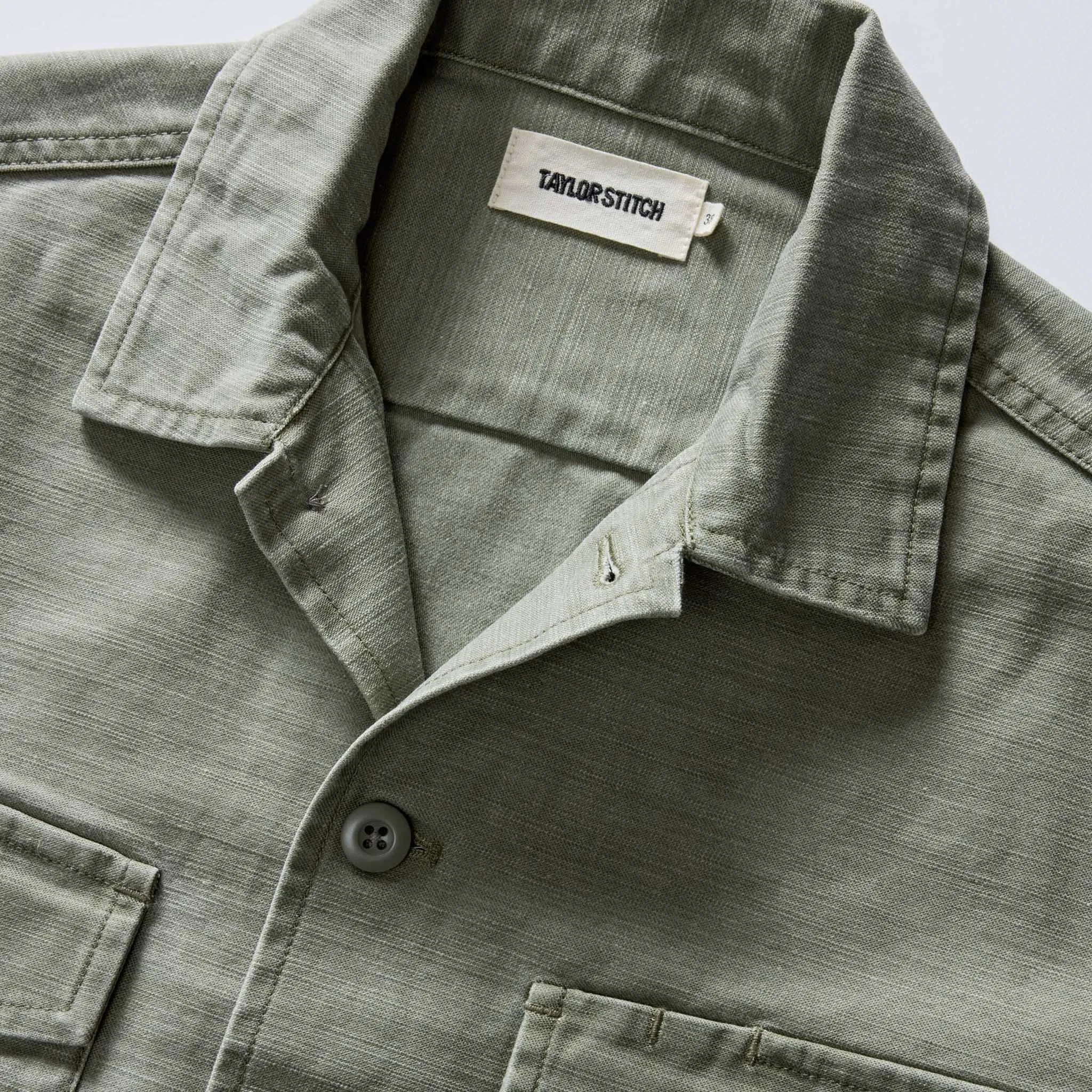 The Short Sleeve Surplus Shirt in Field Olive Reverse Sateen sold by Taylor Stitch product image thumbnail 5