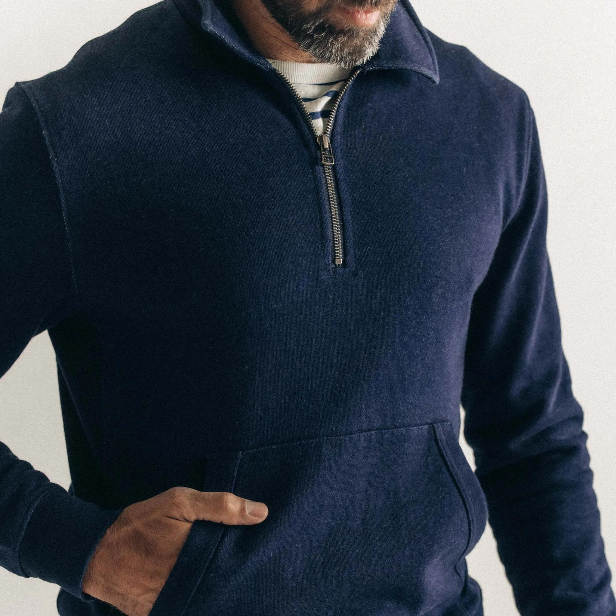 The Apres Quarter Zip in Rinsed Indigo Terry sold by Taylor Stitch product image thumbnail 3