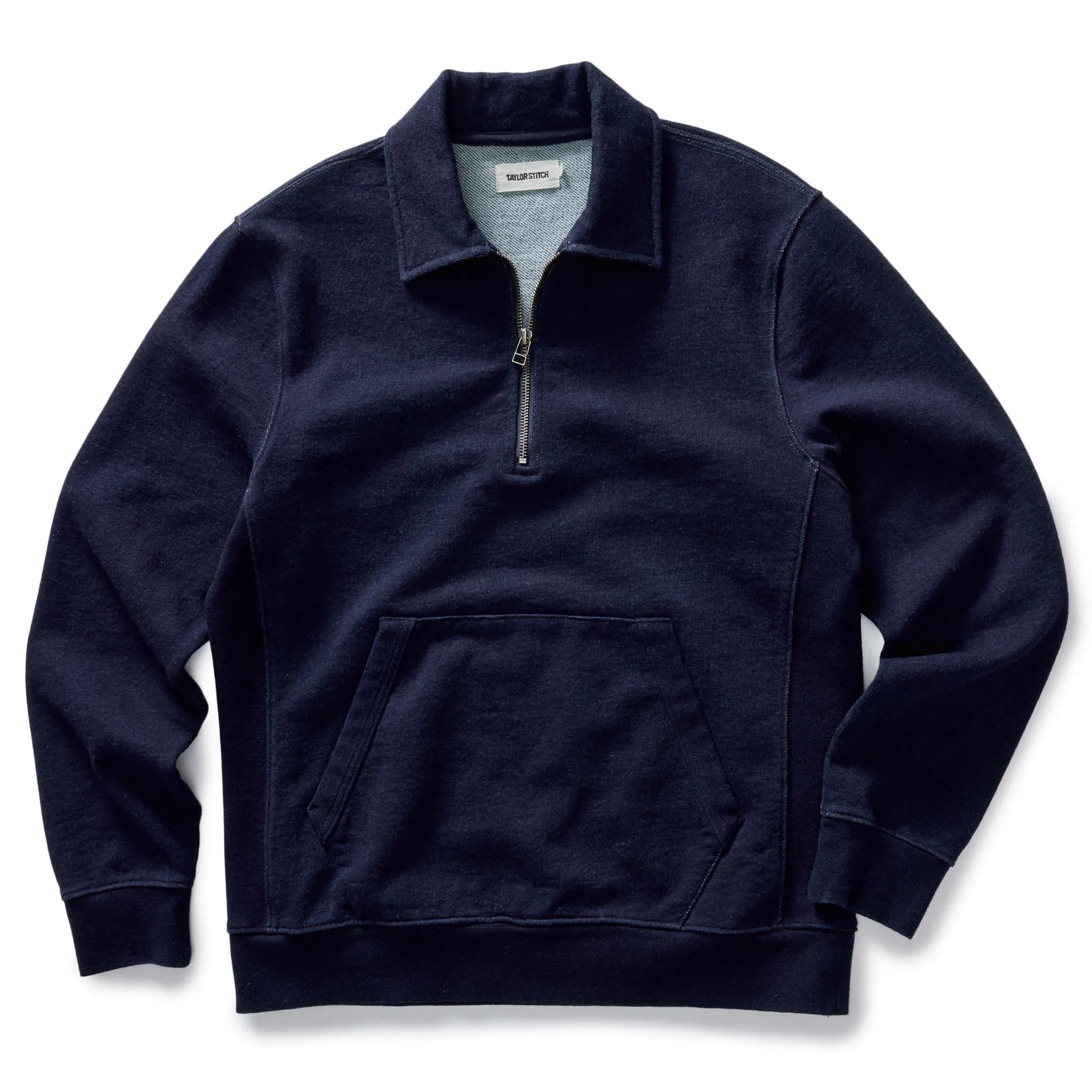 The Apres Quarter Zip in Rinsed Indigo Terry sold by Taylor Stitch