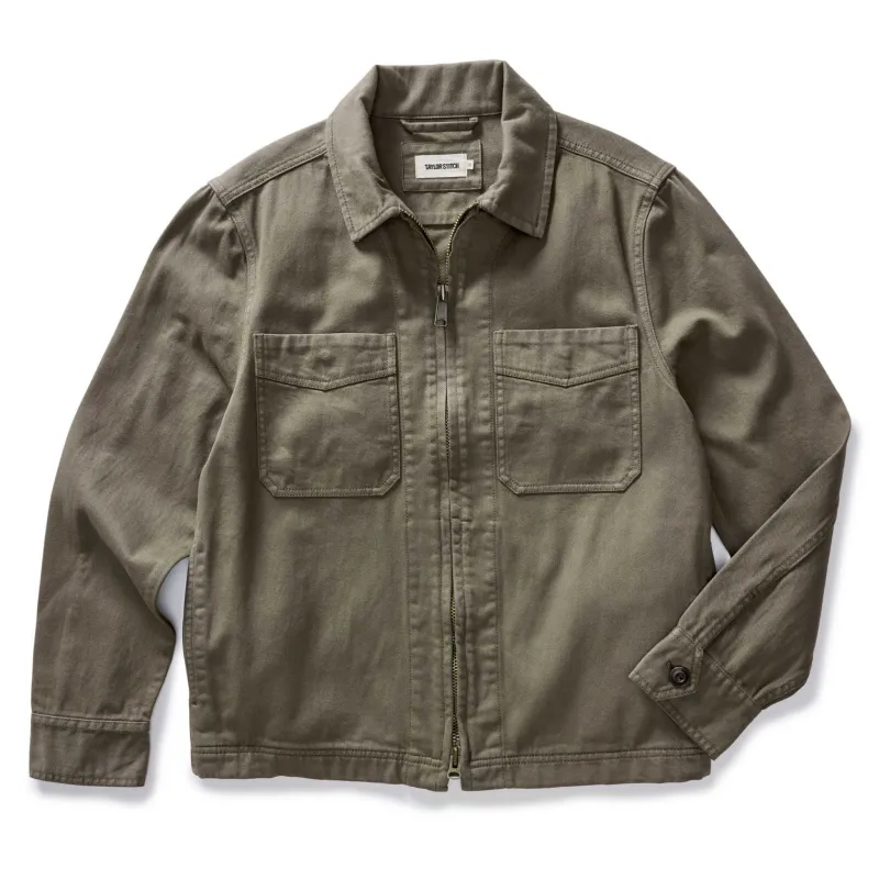 The Station Jacket in Fatigue Olive Broken Twill sold by Taylor Stitch