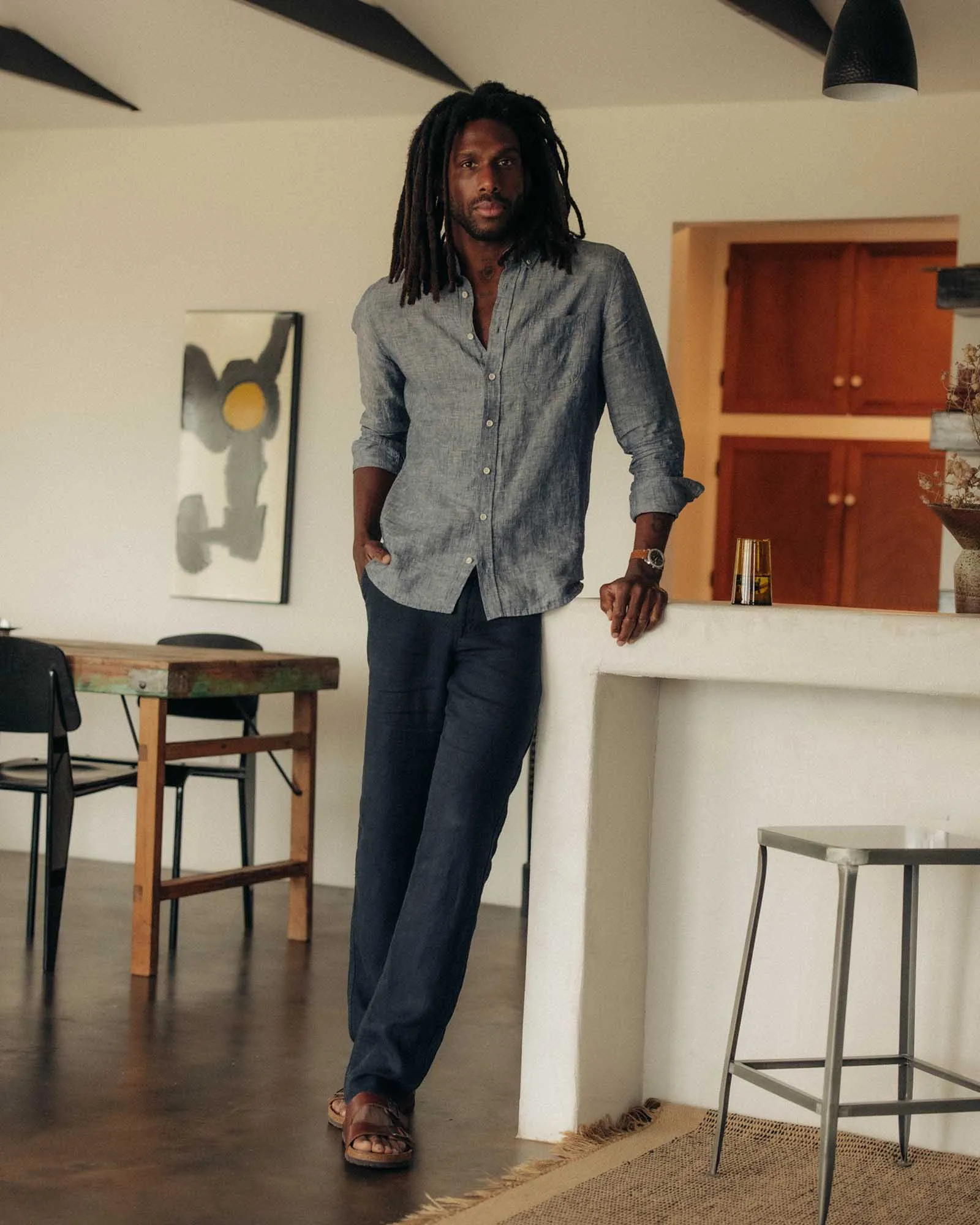 The Easy Pant in Navy Linen sold by Taylor Stitch product image thumbnail 2