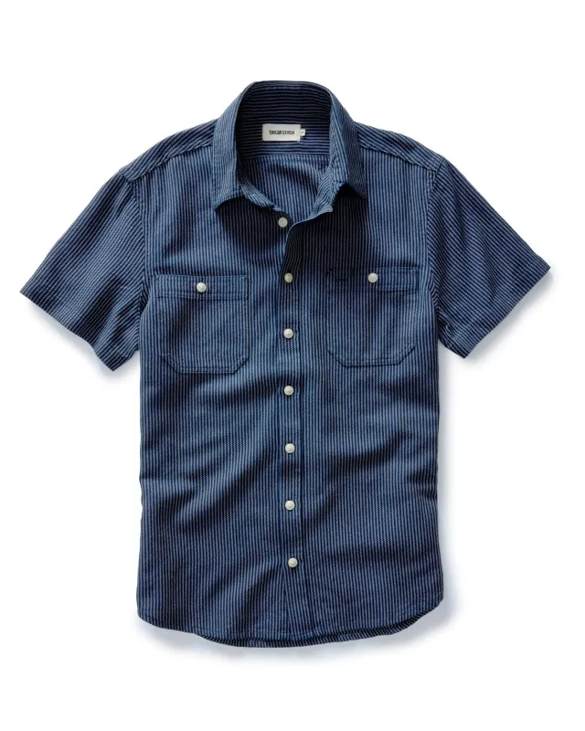 The Short Sleeve Utility Shirt in Roped Indigo sold by Taylor Stitch