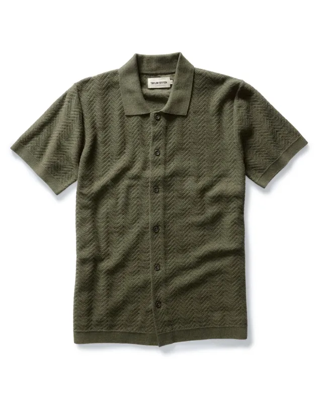 The Button Down Polo in Cilantro Herringbone sold by Taylor Stitch