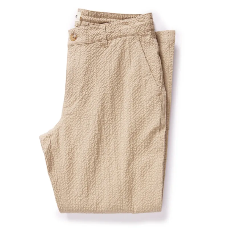 The Easy Pant in Heather Oat Seersucker sold by Taylor Stitch