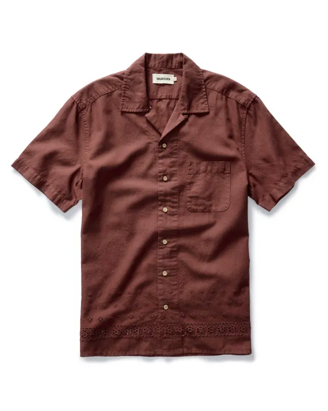 The Hawthorne Shirt in Red Wine Border Eyelet sold by Taylor Stitch