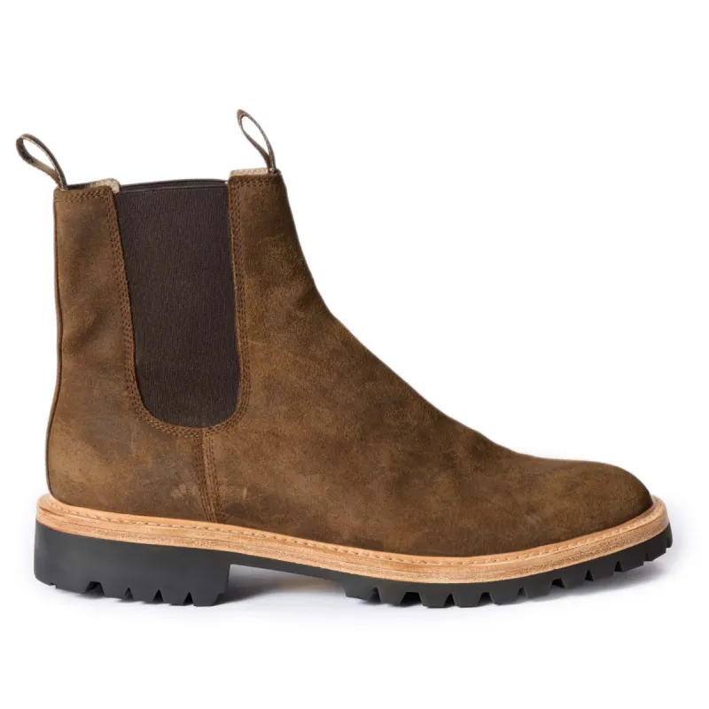 The Ranch Boot in Golden Brown Waxed Suede sold by Taylor Stitch