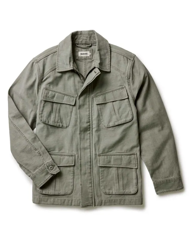 The Surplus Jacket in Field Olive Reverse Sateen sold by Taylor Stitch