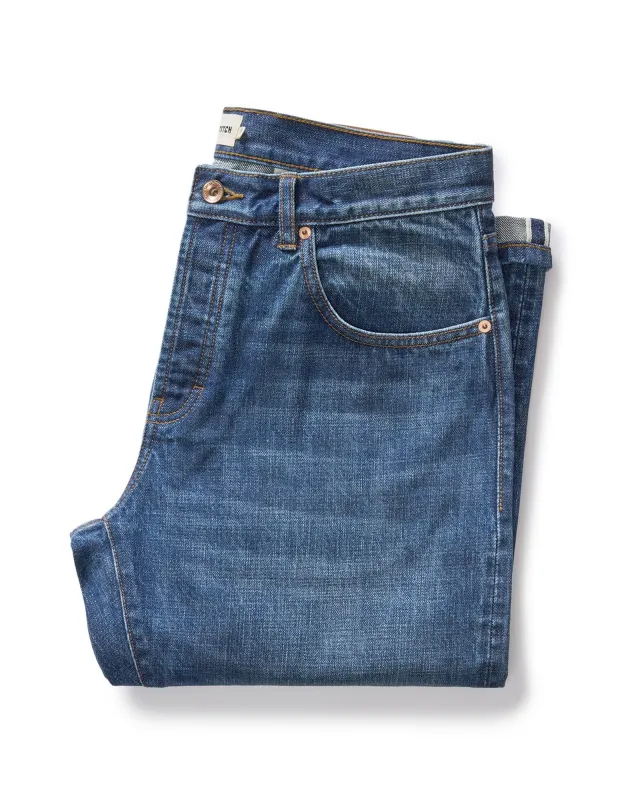 The Democratic Jean in Mid Wash Organic Selvedge sold by Taylor Stitch