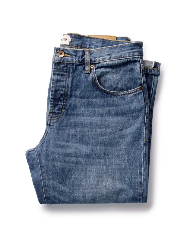 The Straight Jean in Mid Wash Organic Selvedge sold by Taylor Stitch